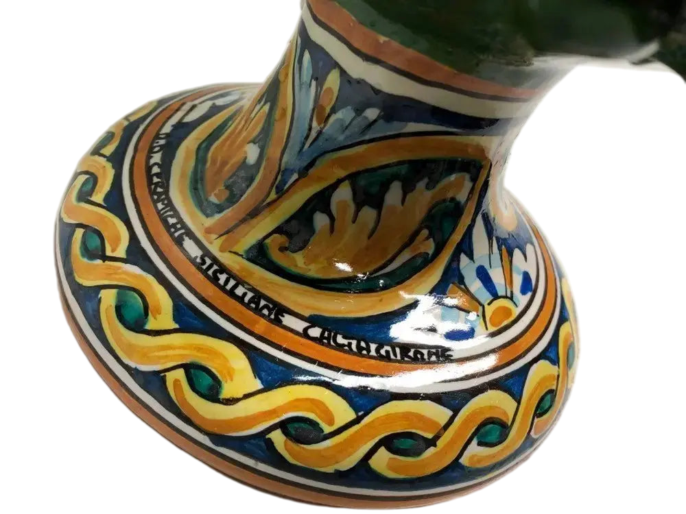 DD Ceramiche Siciliane - Vendita all'ingrosso Decorazione natalizia - Pigna Ceramica Caltagirone cm H.35 Artigianale Verde Prato Base Decorata2