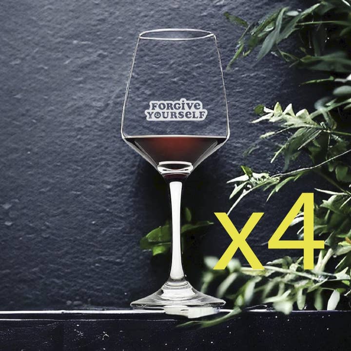 Forgive Yourself 12oz Premium Wine Glasses x4 with Quote for wholesale by Texan Customs