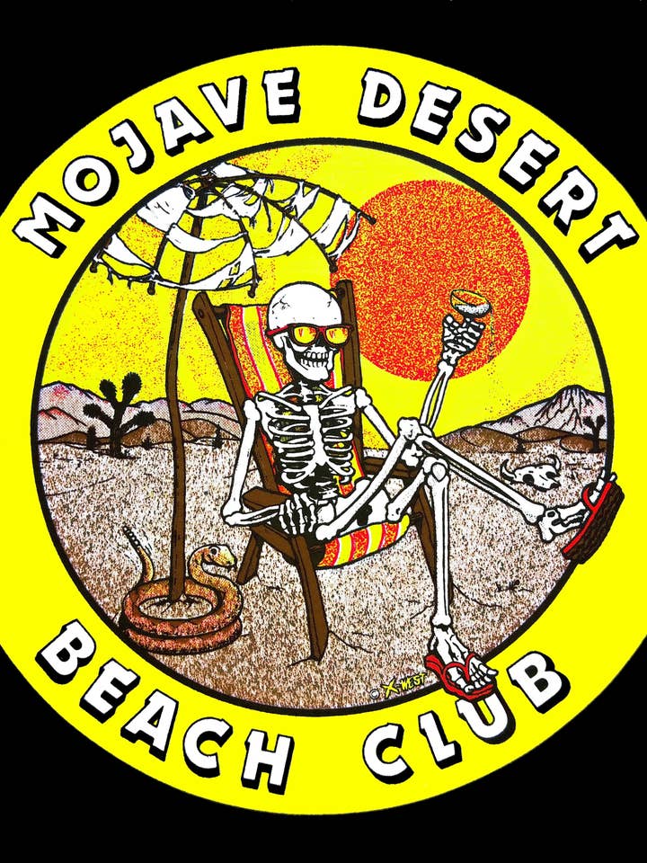 Sunset Desert Gear - Wholesale Screen Printed T-Shirt - Unisex - Mojave Desert Beach Club T Shirt Vintage Design