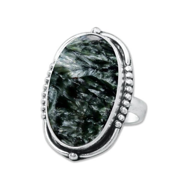 Handmade Jewels - Wholesale Cocktail/statement ring - Seraphinite Rings – Handmade, Silver-Plated, Angelic Green Gemstone (Made to Order)19