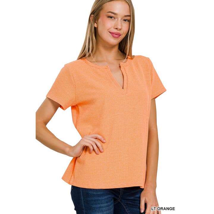 MELAGE BABY WAFFLE HENLEY NECK SHORT SLEEVE TOP for wholesale by Apolline