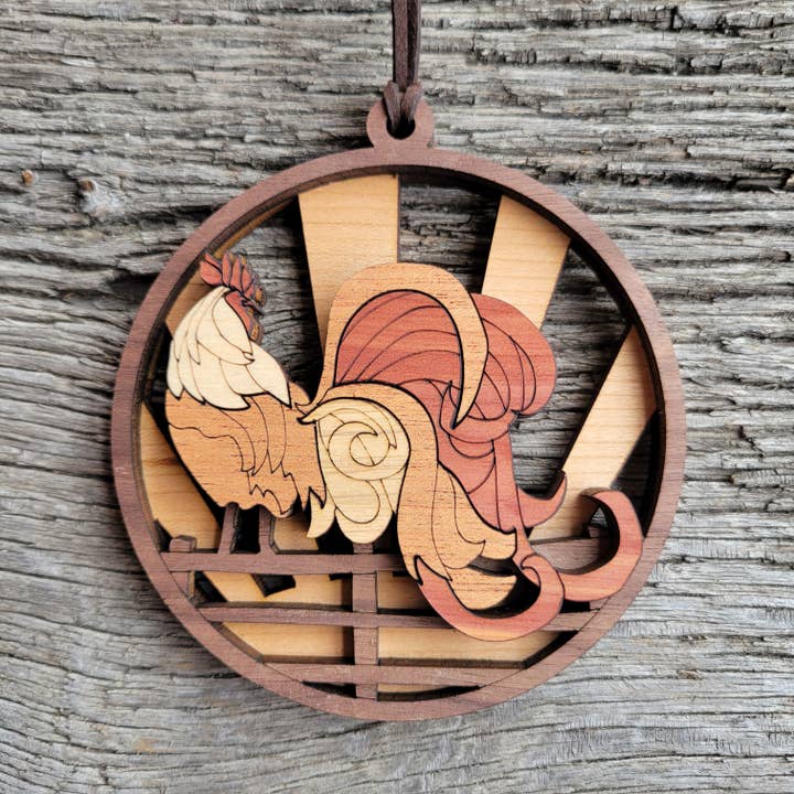 Ornement de Noël 2025 Coq en bois, Cadeau pour amateur de poules pour la vente par cherelle lynne
