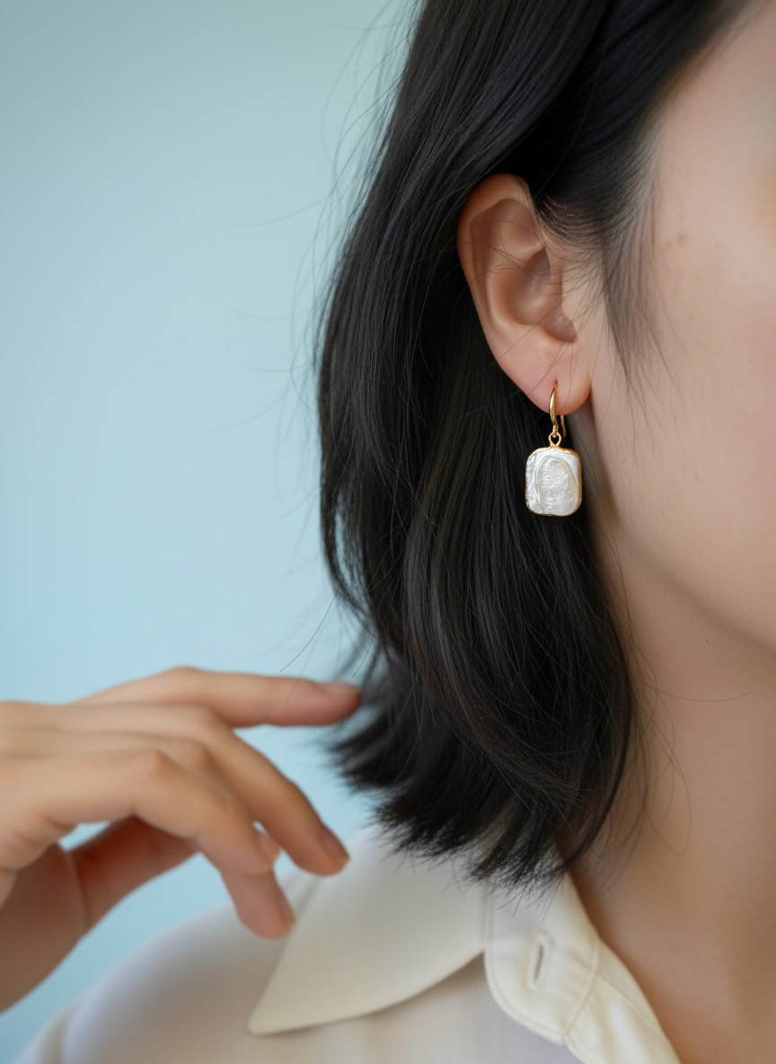 iBijoux - Wholesale Dangle Earrings - Artistic Baroque Pearl Earrings, Gold Dipped Dangles (1E18)8