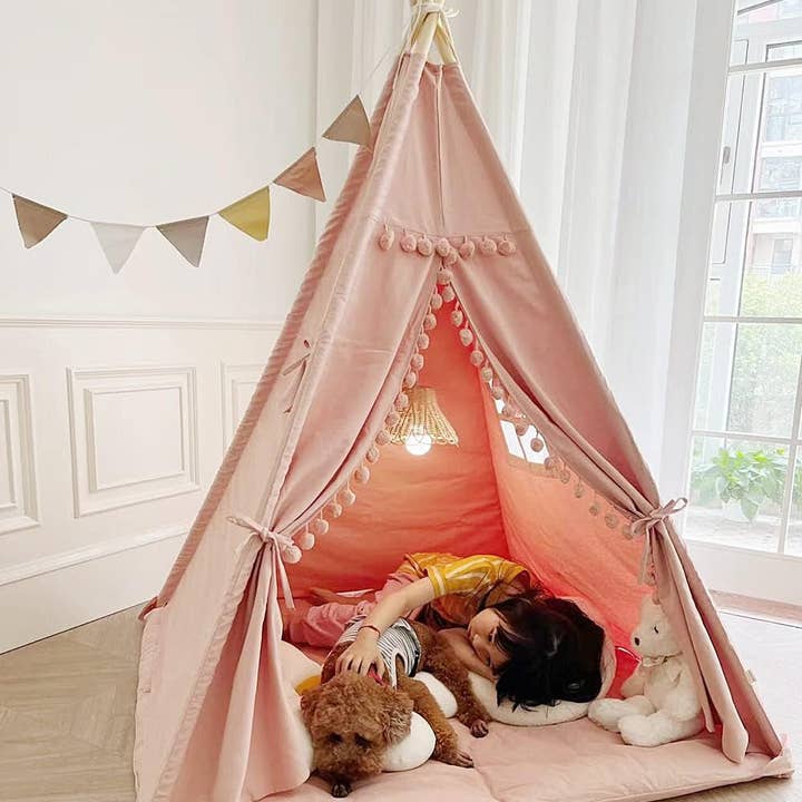 Pink A Kids Teepee Tent With Foldable Mat For Indoor Outdoor Play for wholesale on Faire2