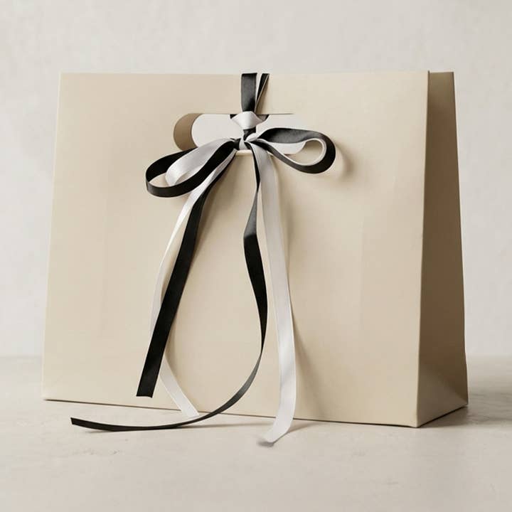 Soft Light Beige Cutout Handle Gift Bag w/ Ribbon & Tissue for wholesale by ByHome