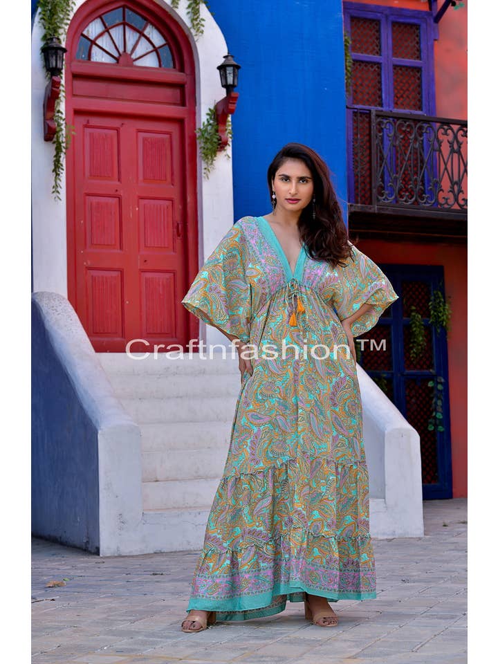 Meghcraft - Wholesale Dress - Women's - V-neck Maxi Dress Women - Bohemian Silk Dress 1