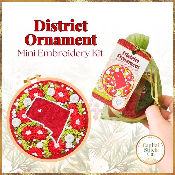 District Ornament Mini Embroidery Holiday Kit for wholesale by Capital Stitch Co.