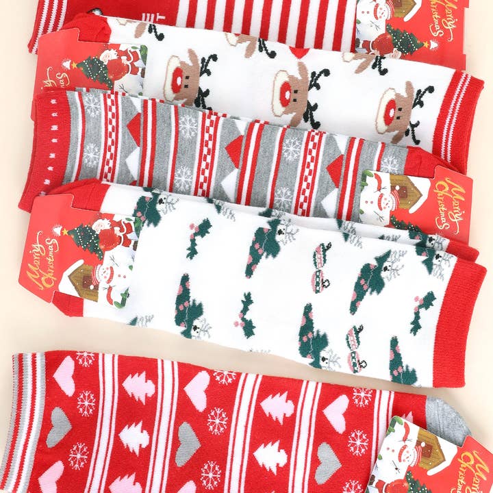 Adult 12 Pack Assorted Christmas Socks for wholesale by SP Sophia Collection