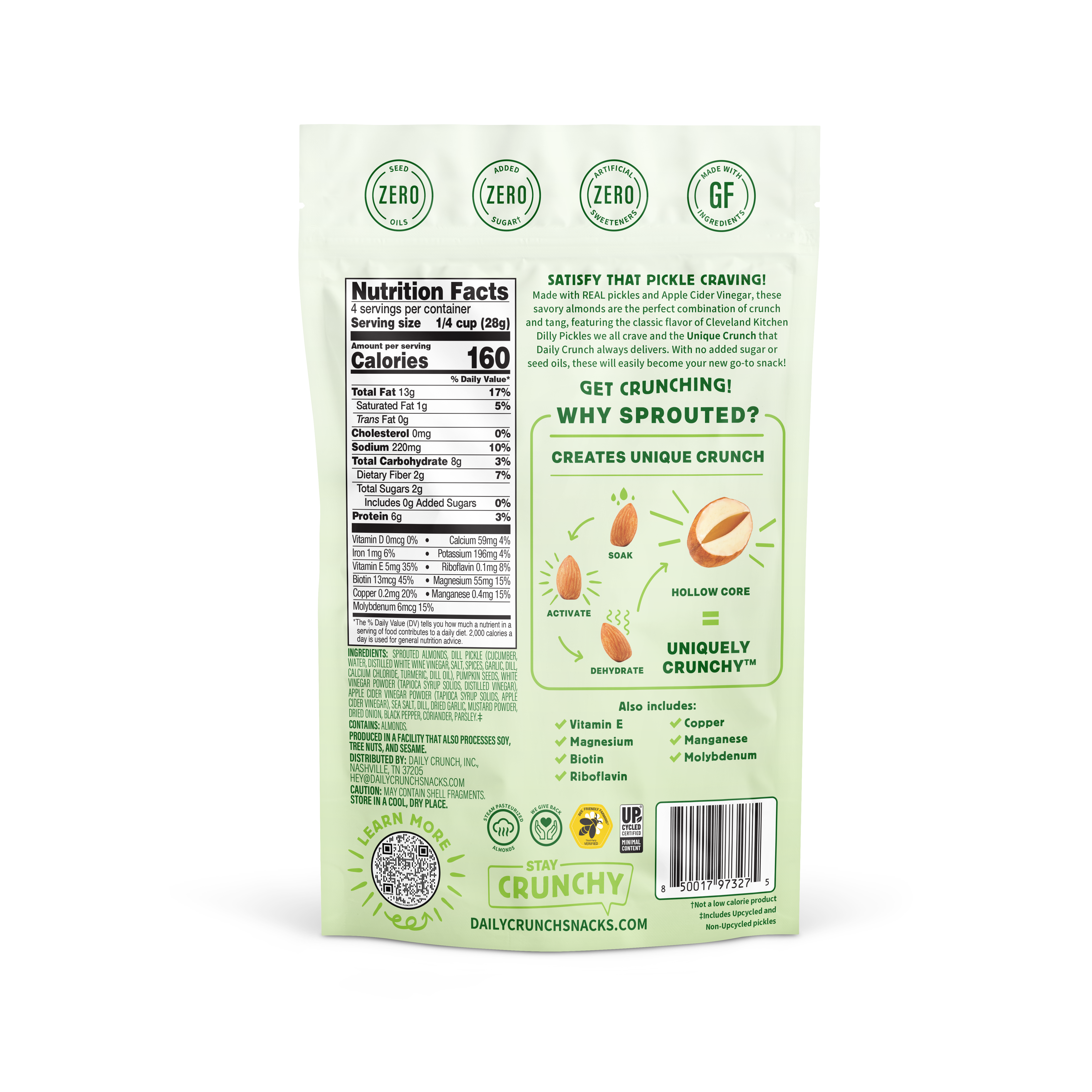 Daily Crunch - Wholesale Nuts - Dill Pickle + Pepitas Sprouted Almonds, 4oz Pantry Bag1