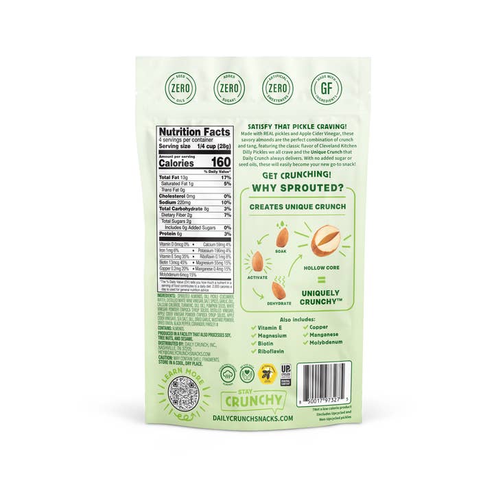 Daily Crunch - Wholesale Nuts - Dill Pickle + Pepitas Sprouted Almonds, 4oz Pantry Bag1