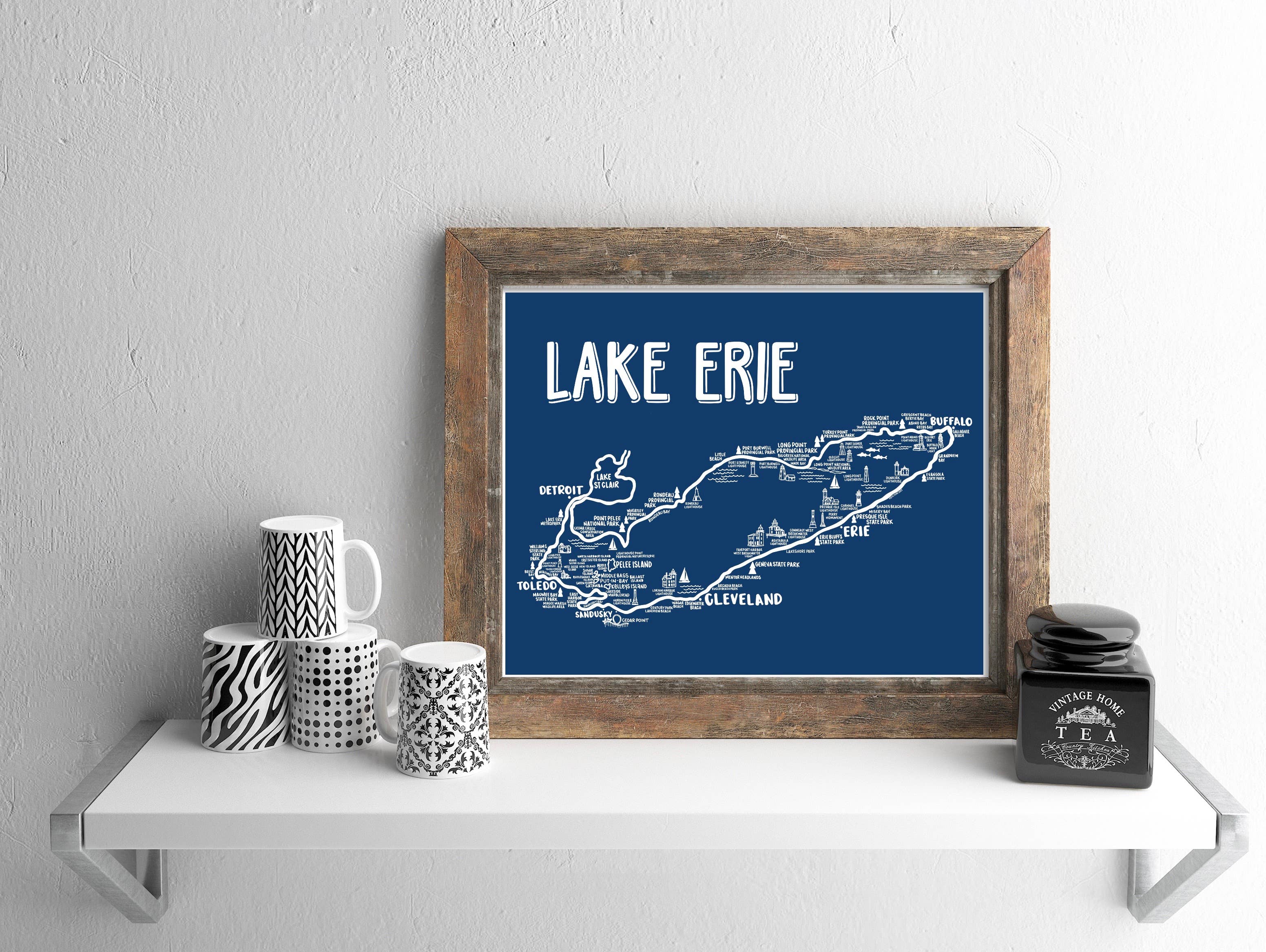 Whereabouts Shop - Wholesale Art Print - Lake Erie Map Blue Art Print4