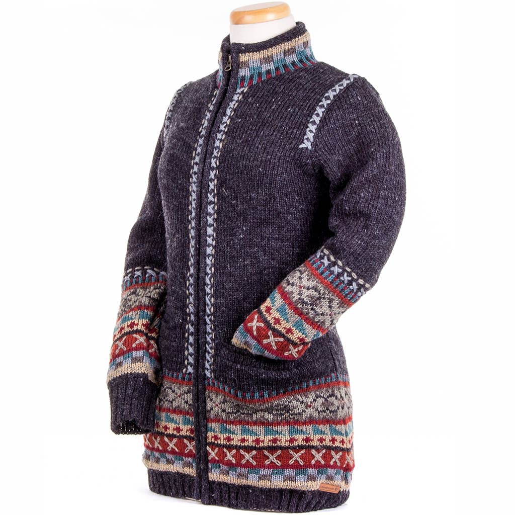 Lost Horizons Knitwear – Ships from USA - Vente Pull en maille – femme - Pull en laine tricotée Kirstin avec bordure à motif nordique2
