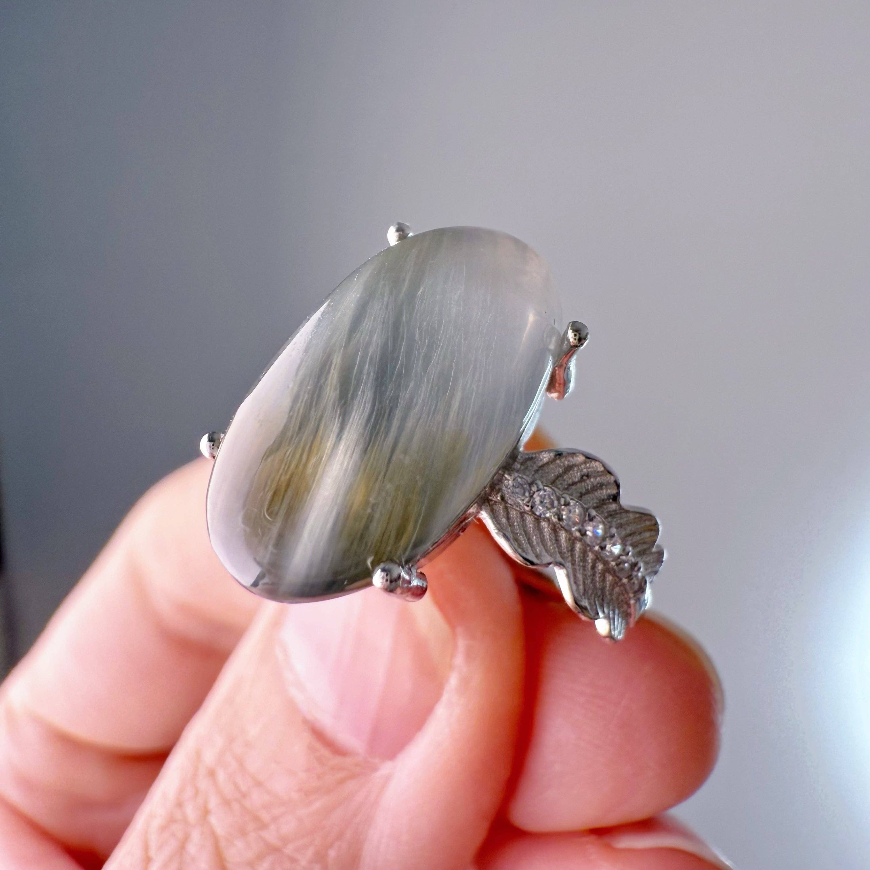 Ninaouity – wholesale Cocktail/statement ring – Handmade Natural Blue Rutilated Quartz Cabochon Cut Crystal Ring7