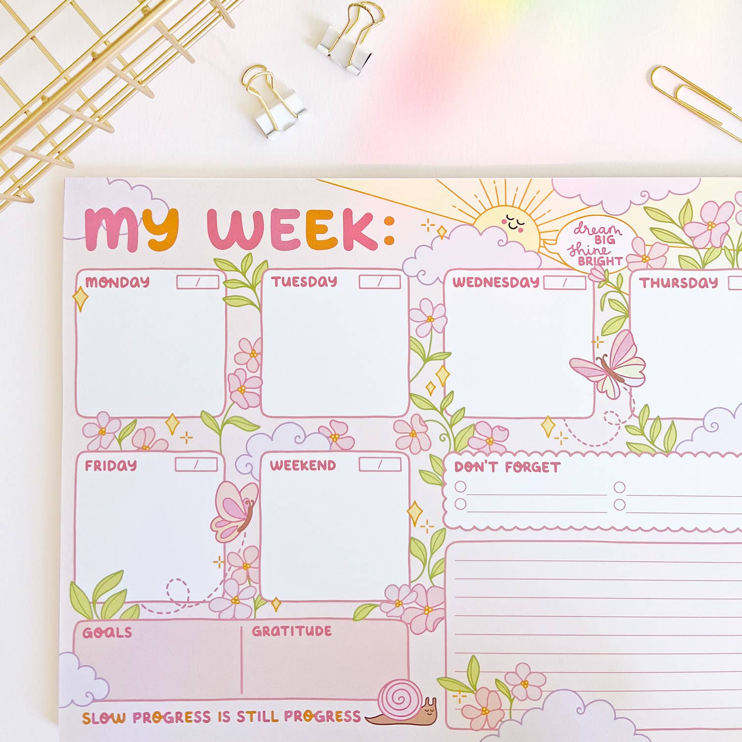 The Rosy Redhead - Wholesale Notepad - Weekly Notepad Sunshine Positivity 8.5" x 11" Desk Planner3