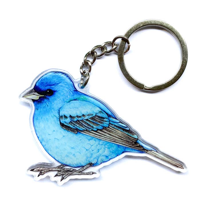 Indigo Bunting Double-Sided Acrylic Keychain for wholesale by Allison Stoiser Art