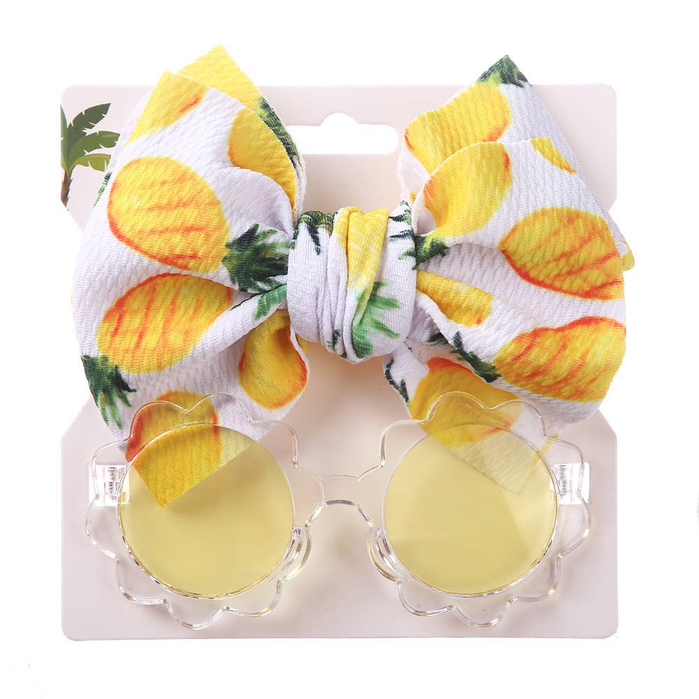 Little Trendy - Wholesale Sunglasses - Kids - Baby Girl  Sunglasses and floral Headband 2pcs Set0