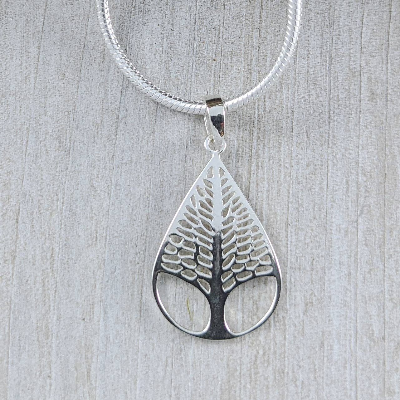 The Green Gecko - Wholesale Pendant/Charm Necklace - Tree in Teardrop Pendant in Sterling Silver0
