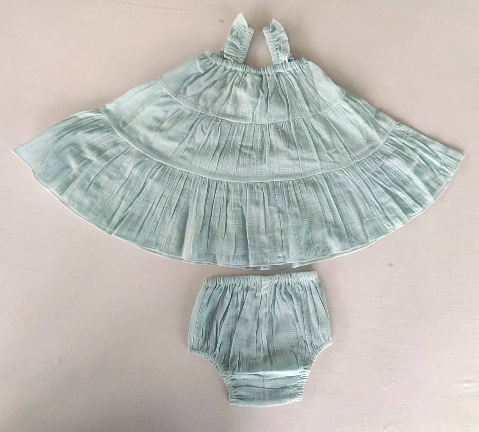 Yo Baby - Vente Robe – enfant - Robe volantée à plusieurs niveaux à carreaux texturés bleus3