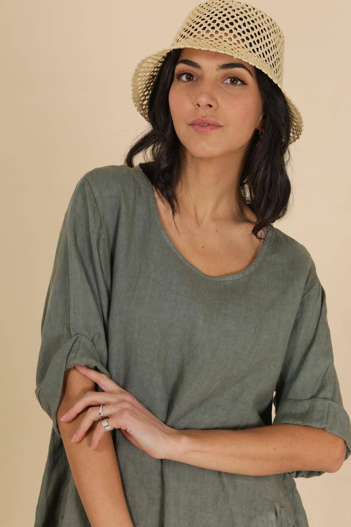 la maison des fibres naturelles - Wholesale Dress - Women's - Round neck dress in 100% linen 676149