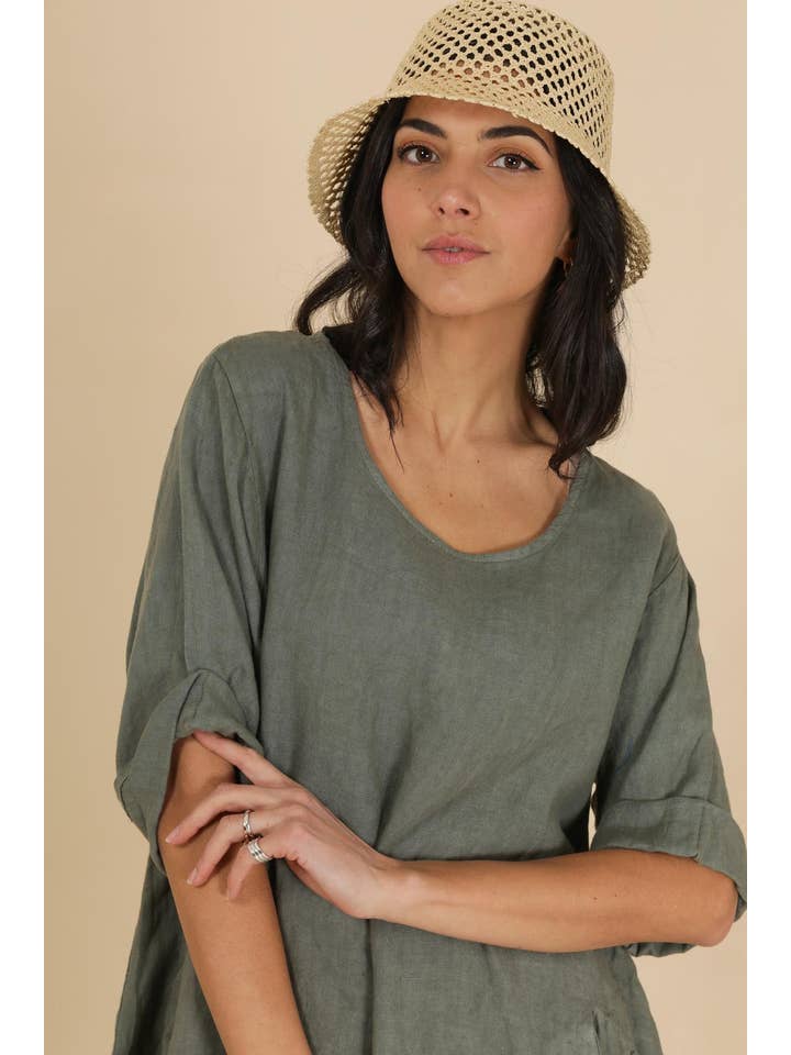 la maison des fibres naturelles - Wholesale Dress - Women's - Round neck dress in 100% linen 676149