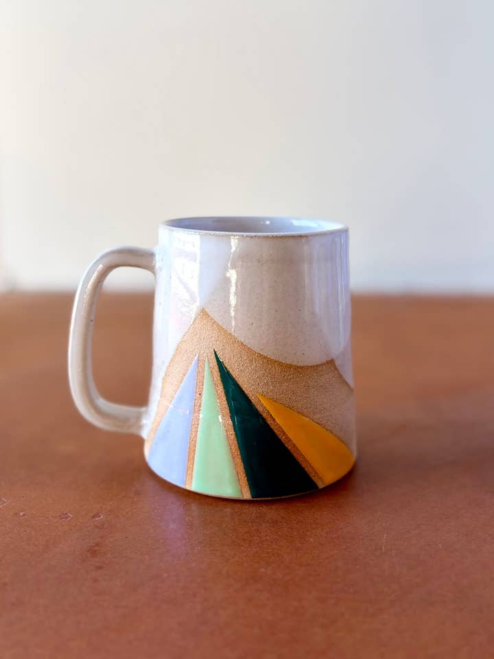 Triangles Geometric Mug Spring Palette Handmade Ceramic for wholesale by ROB Ceramics