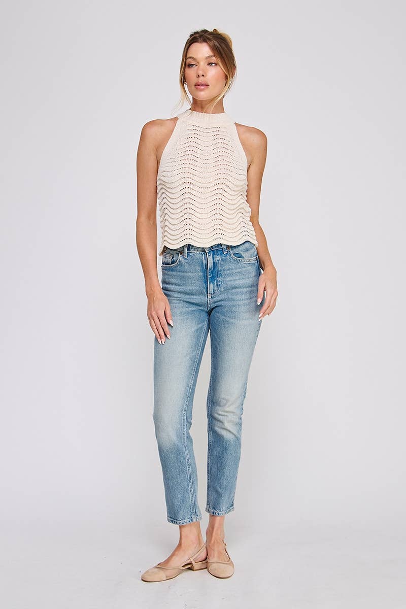 Allie Rose - Wholesale Tank Top - Women's - Wavy and scallop patterned knit halter tank11