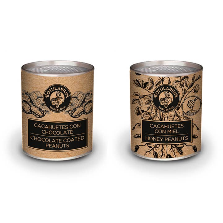 Botularium arachidi ricoperte di cioccolato e arachidi salate con miele (5 lattine di ciascuno) per la vendita all'ingrosso da parte di Botularium SLU