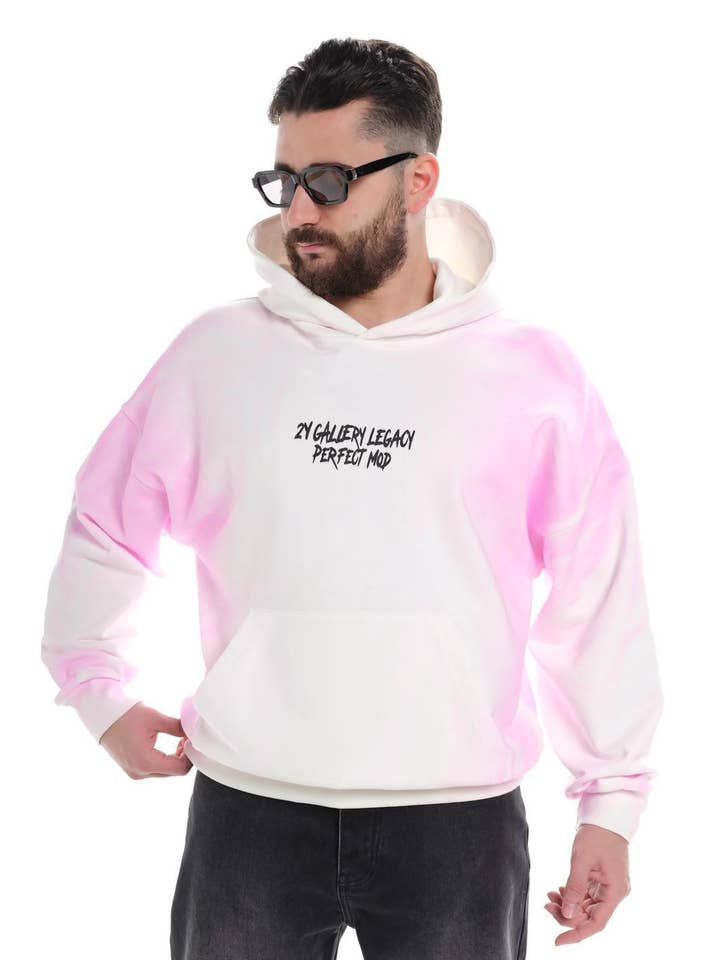 Camisola com Capuz Gráfica Oversized Ecru Fusia para Homem Streetwear HG-245 por atacado de Monocloth