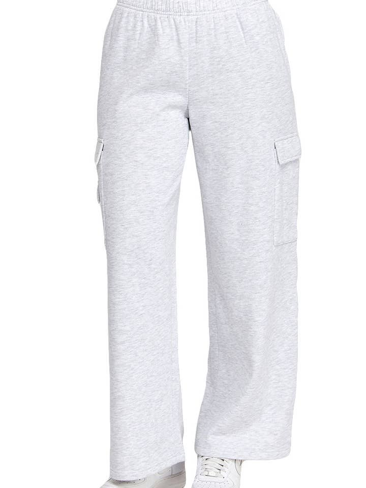 Basic Fleece Wide Leg Cargo Sweatpants for wholesale by Vanilla Monkey