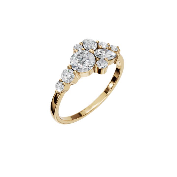 PureYou Jewelry - Wholesale Multi-Stone Ring - 14K Gold Diamond Cluster Ring, Stackable Ring, Wedding Ring4