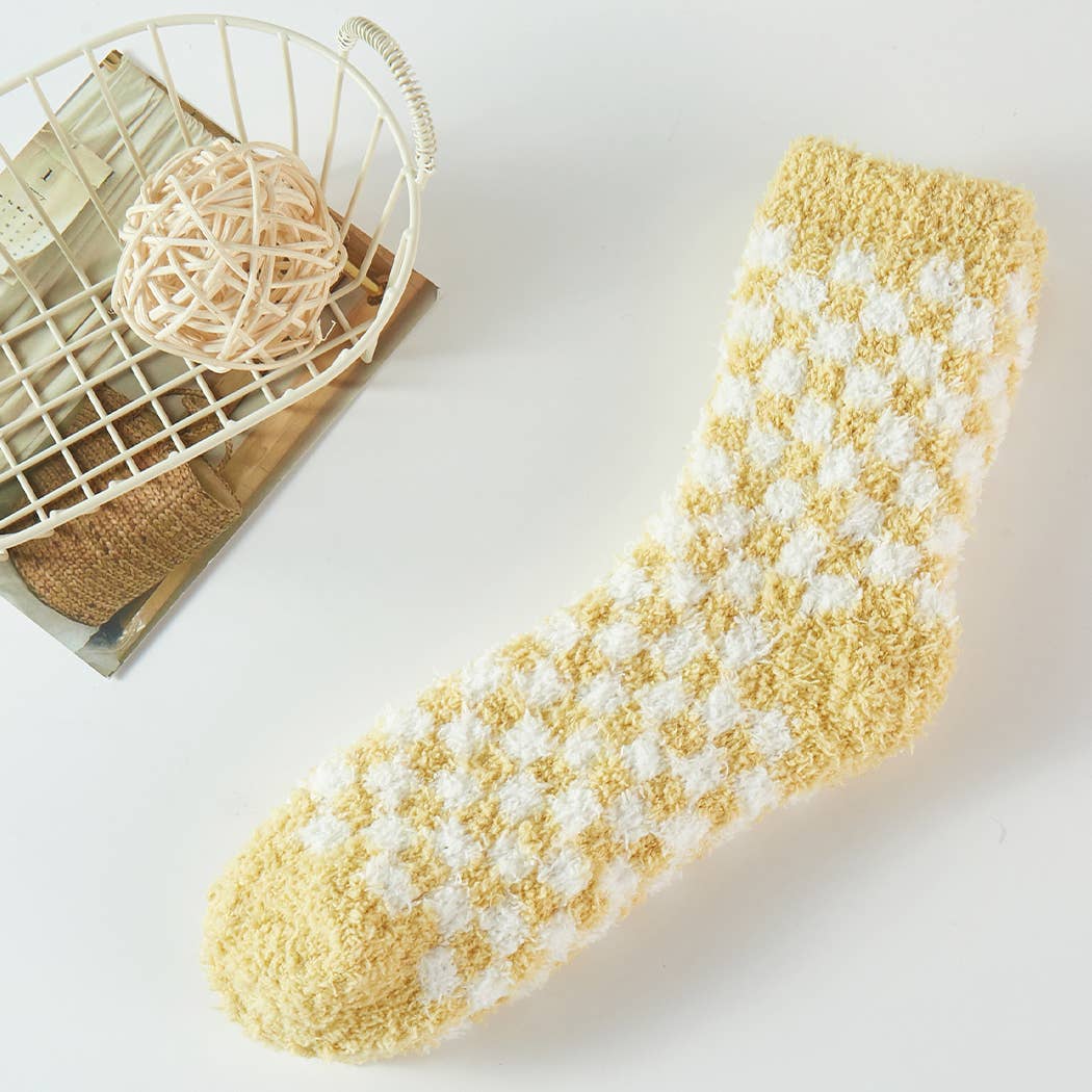  ASSORTED COLORS Checkerboard Pattern Fuzzy Sleep Socks for wholesale on Faire5