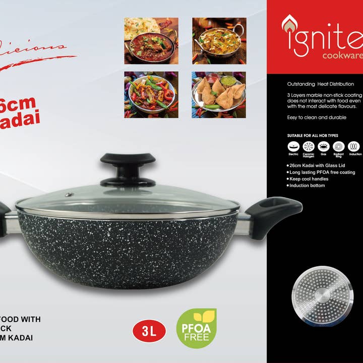 Ignite Cookware 26cm Induction Bottom Wok Kadai for wholesale by Ignite Cookware Ltd