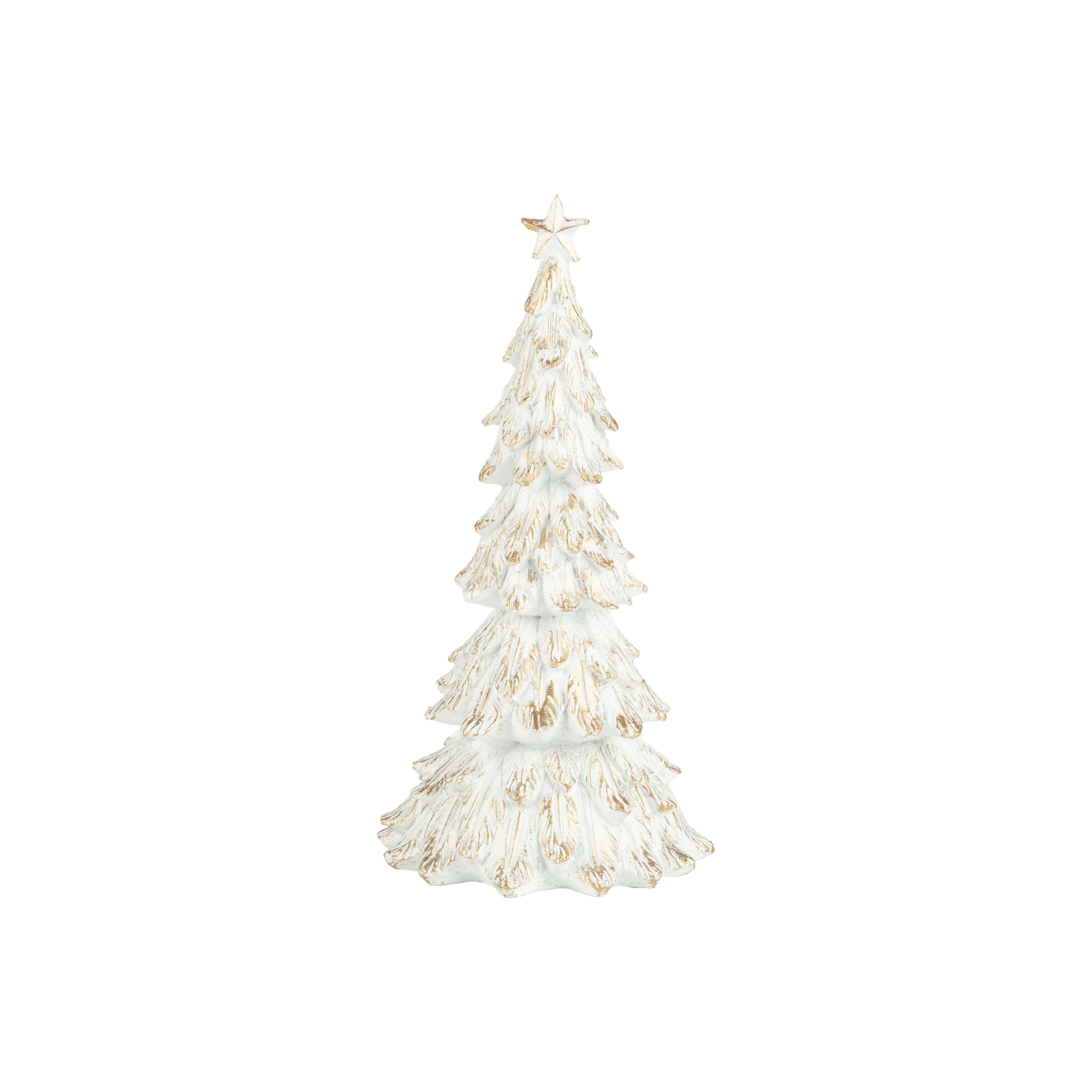Silver Tree Home & Holiday - Wholesale Ornament - A21699: Pntd resin tbltp fir tree,white,gold wash finish,8in0