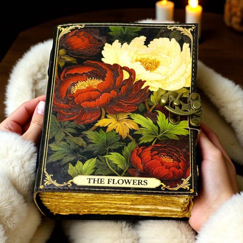 Leatherooze - Wholesale Journal/Diary - Personalized Floral Grimoire Journal – Handmade Leather Book0