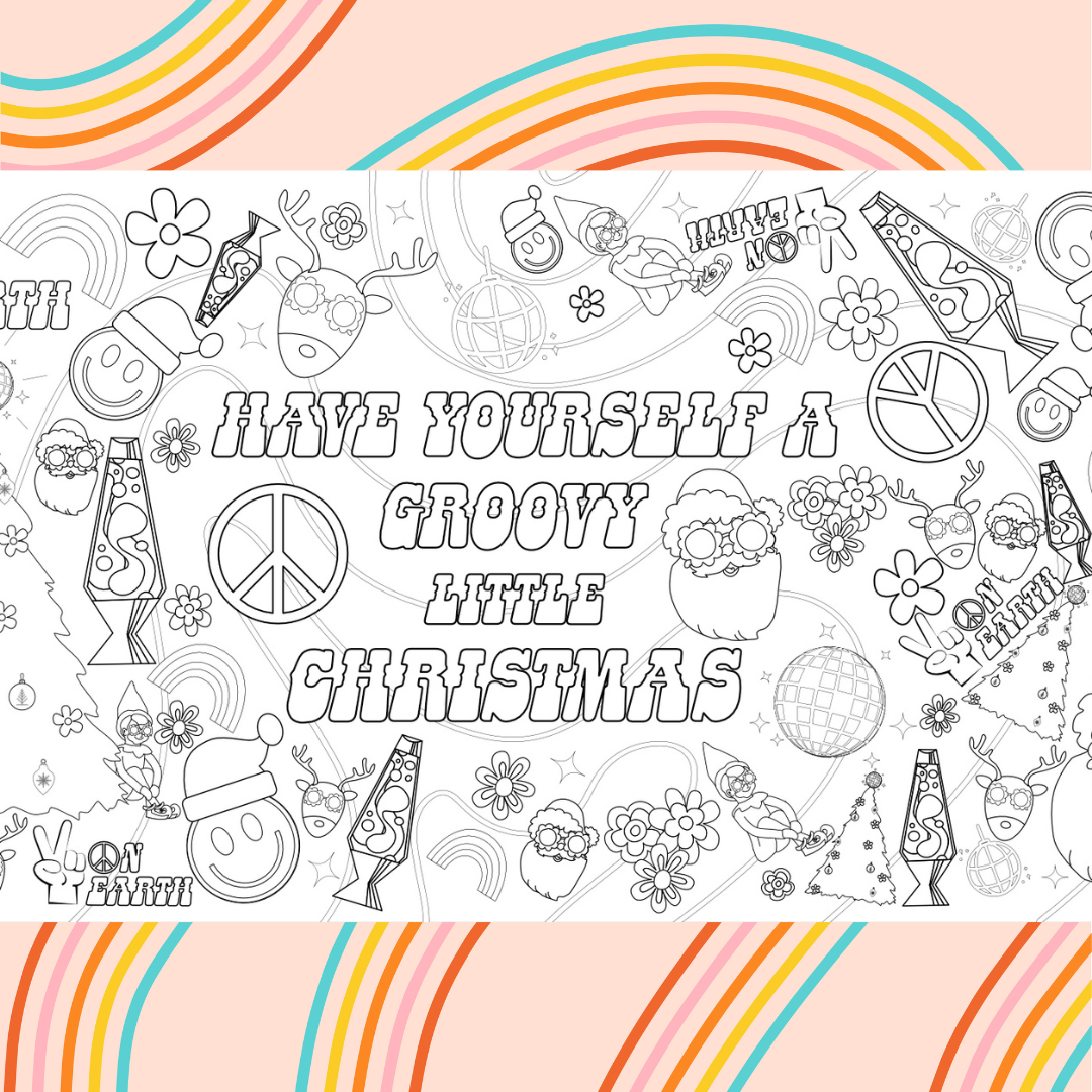 Creative Crayons Workshop - Wholesale Coloring & Activity Book - Kids & Baby - Retro Christmas Coloring Tablecloth | Giant Groovy Christmas1