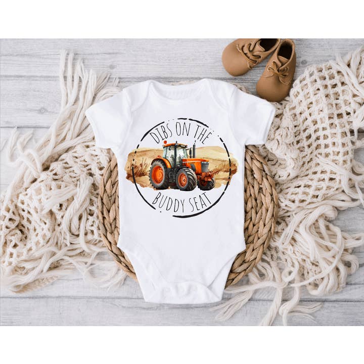 AvaryMaeInspirations - Wholesale Bodysuit (Non-Footed) - Baby - Dibs on the Buddy Seat Green, Red or Orange Tractor