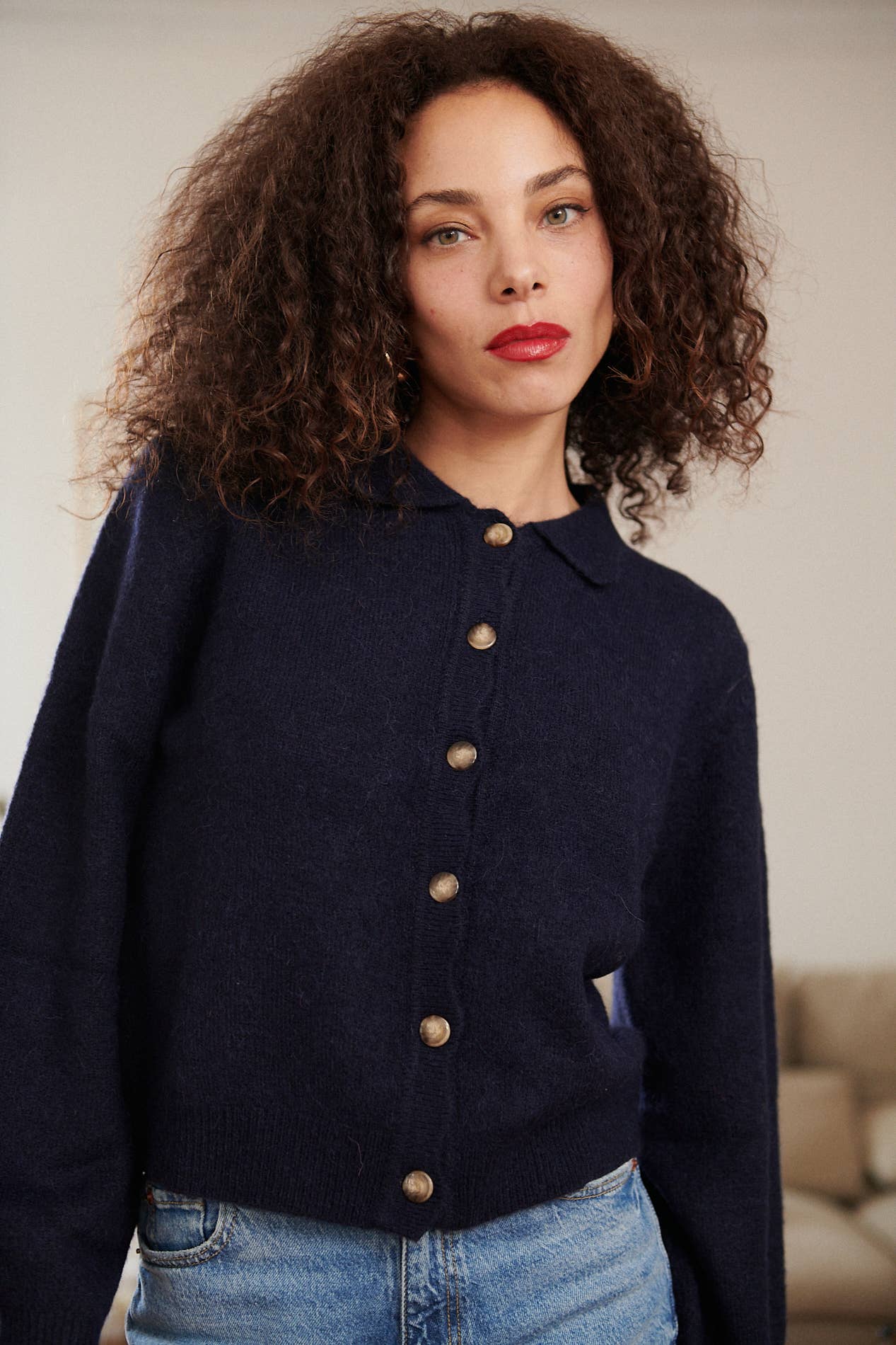 Nathael Paris – Cardigan - Mulher por atacado – Cardigã de alpaca e lã com gola festonada11