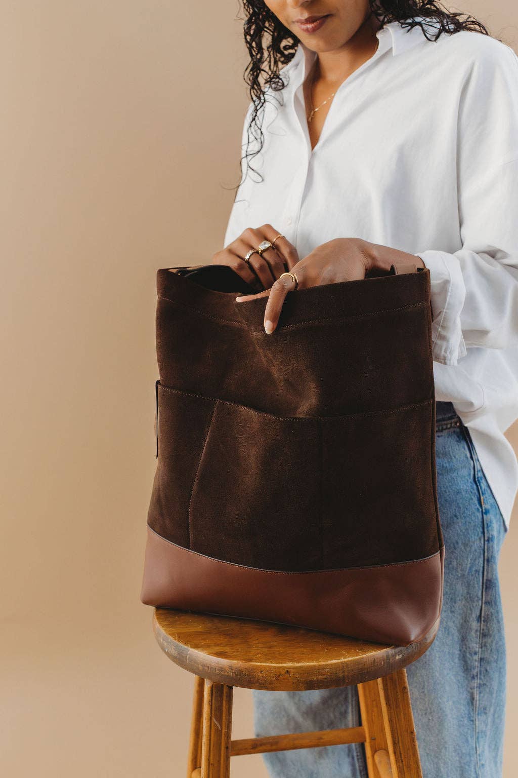 R.Riveter - Wholesale Crossbody Bag - Women's - Doyle | Coffee Suede + Brown3