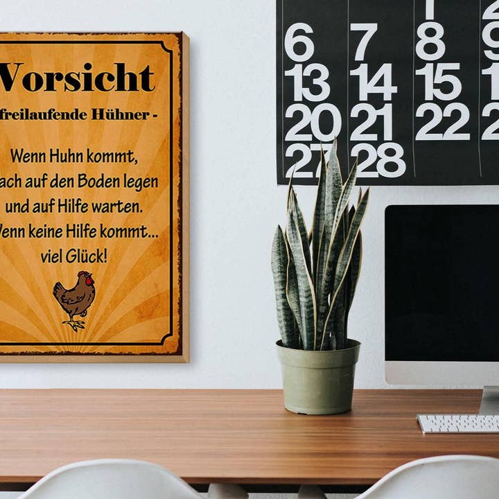 Femer – Großhandel Schilder – Holzschild Spruch 20x30 cm Vorsicht freilaufende Hühner Deko Schild wooden sign3