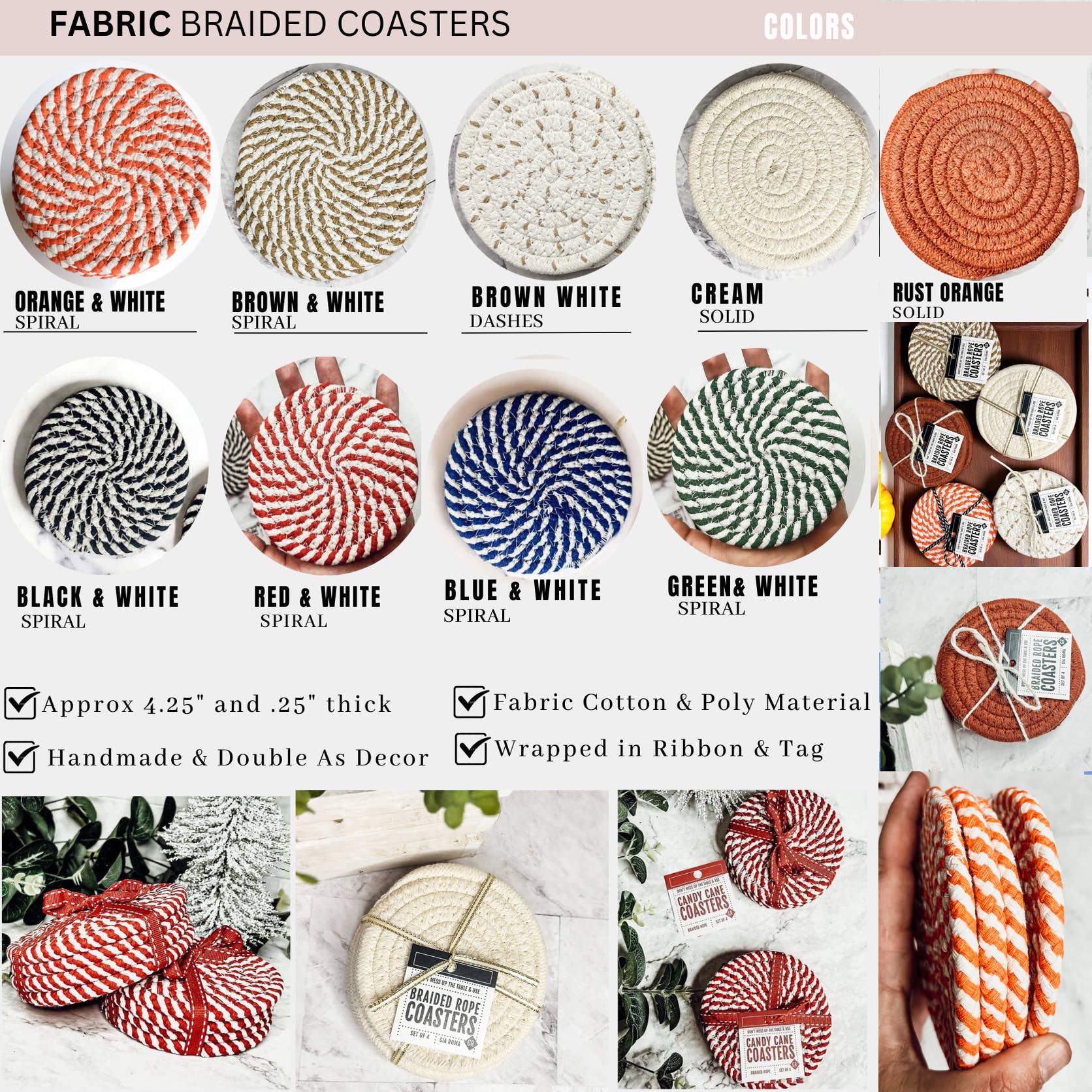 Gia Roma - Wholesale Coasters - Fall Fabric Coaster Sets, Gift Ready | Autumn Tabletop Decor2