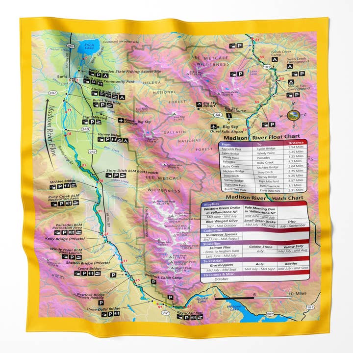 Bandana en microfibre avec carte de la rivière Madison, Montana pour la vente par Map the Xperience