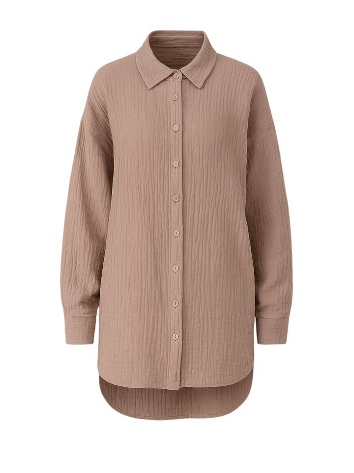 Shirt Blouse – Oversized Muslin Shirt 100% Cotton, Coconut Buttons, One Size for wholesale by WENOR