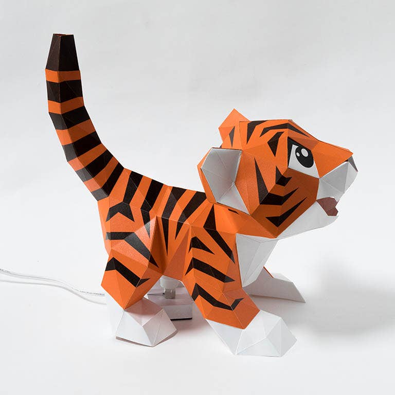 PAPERCRAFT WORLD - Vente Kit de bricolage - Modèle origami à double usage Baby Tiger, lampe animalière11