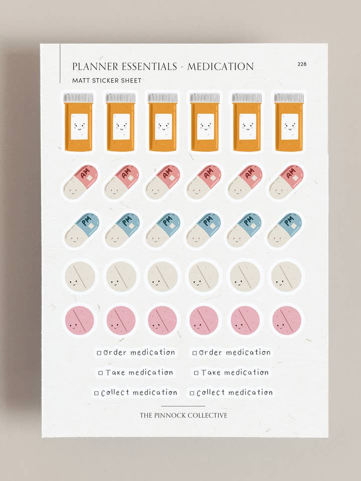 Medication Planner themed Sticker sheet for wholesale by The Pinnock Collective