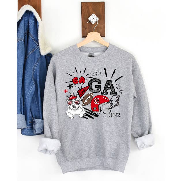 Georgia Bulldogs Doodle Dawg Mascot Graphic Sweatshirt for wholesale by BB Subs and Screens