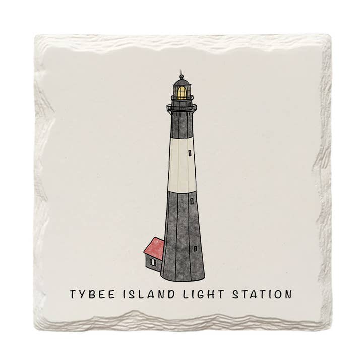 Tybee Island Lighthouse, GA | Hand-Drawn | Drink Coaster for wholesale by The Doodle Brand
