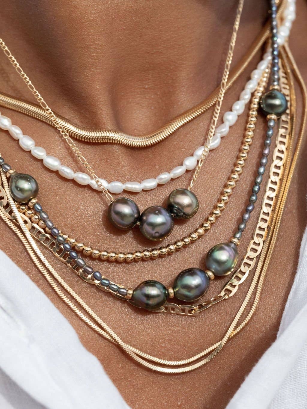 Ke Aloha Jewelry - Wholesale Beaded/Pearl Necklace - Gold Triple Floating Tahitian Pearl Necklace - Mililani3