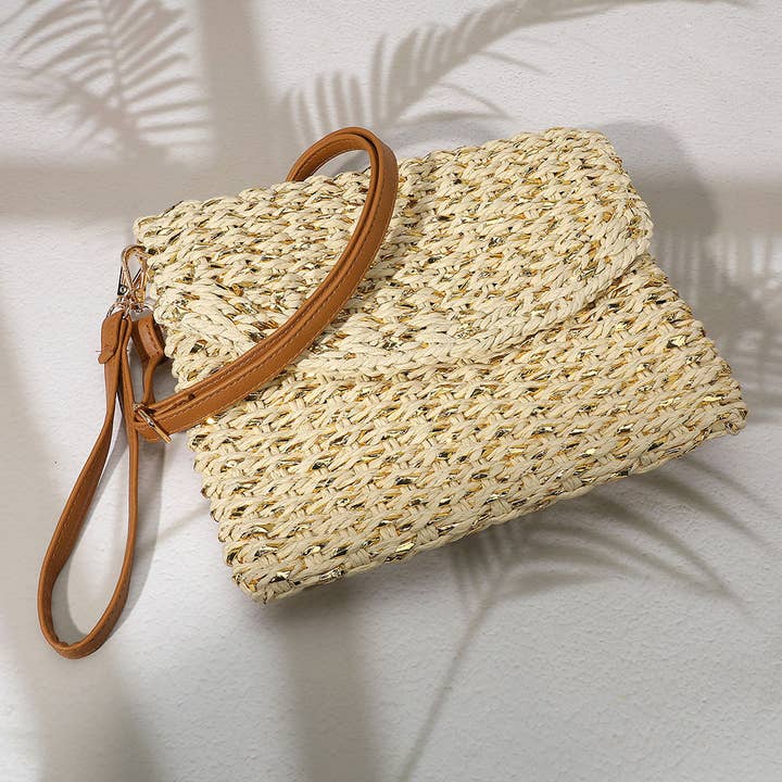 Borsa a Tracolla / Pochette Intrecciata in Rafia Metallica per la vendita all'ingrosso da parte di Sensibling Corp.