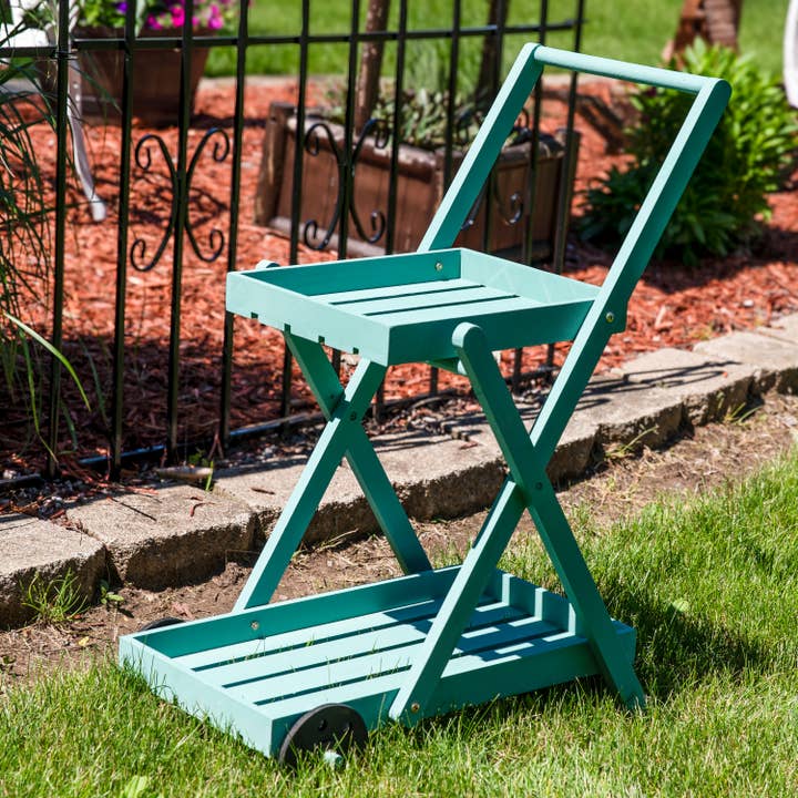 Sunnydaze Decor - Wholesale Plant Pot Stand - 2-Tier Fir Wheeled Planter Stand - Robin Egg Blue