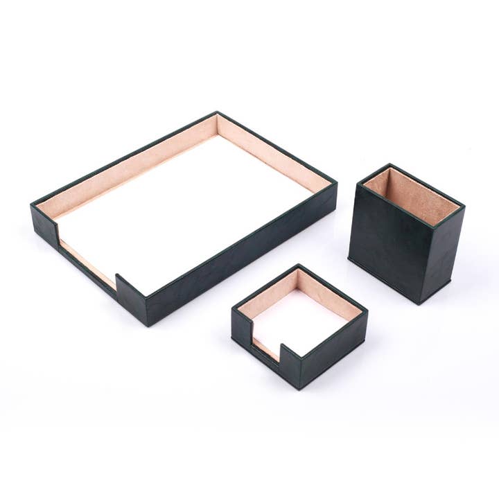 MOOG LLC - Vendita all'ingrosso Organizer da scrivania - Set da scrivania in pelle MOOG - 3 accessori - Organizer da scrivania - 3 pezzi3